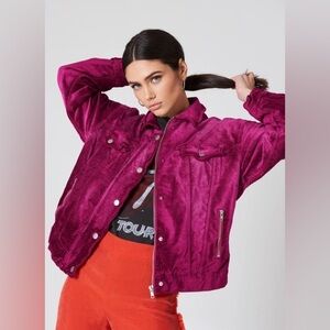 FREE PEOPLE Pink Velvet Trucker Jacket Xs/S